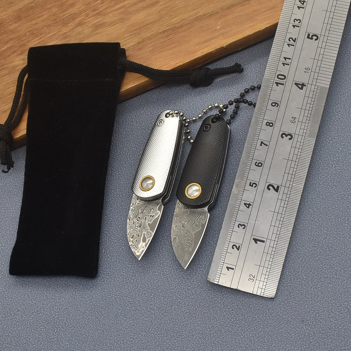 

Mini Damascus Pocket Aluminum Alloy Handle Folding Knife Lockless Portable Hunting Knife Outdoor Camping Survival Tactics Tool