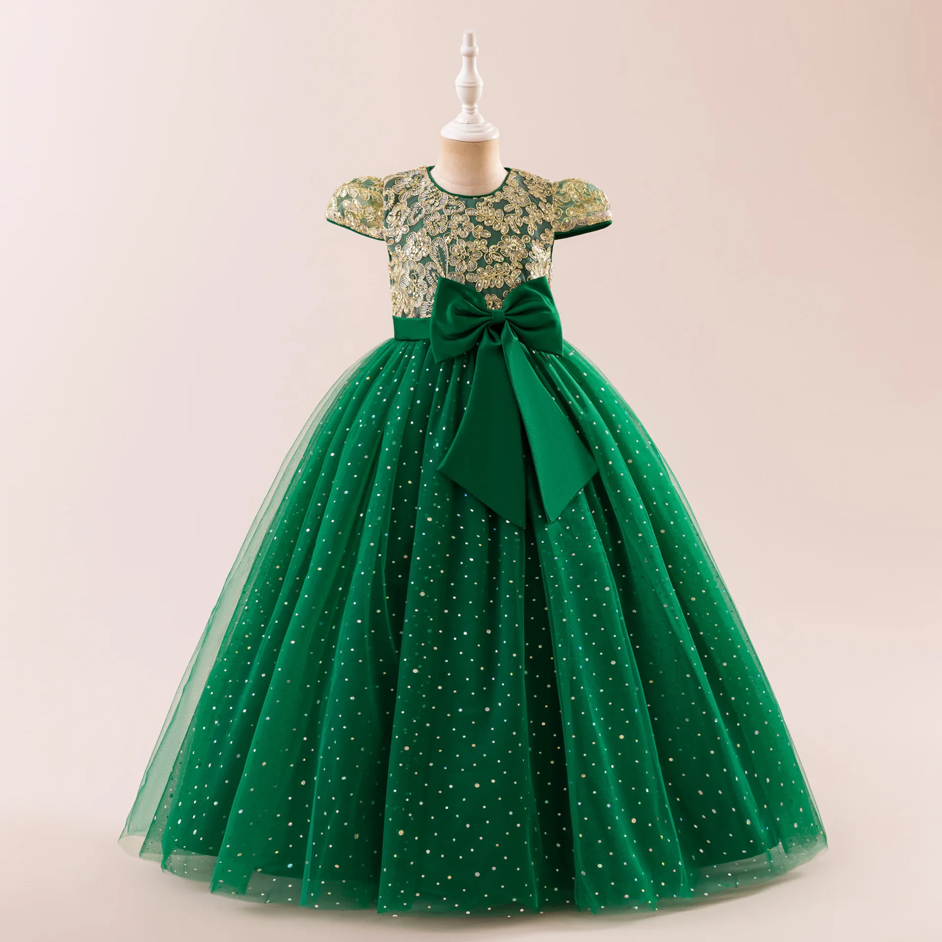

Girls Flower Embroidery Party Dress Kids Big Bow Long Wedding Bridesmaid Prom Gown Girl Fashion Lace Birthday Clothes Costumes