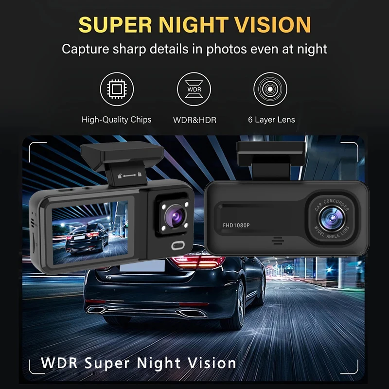3 Lens 1080P Car Dvr Cabin Mini Dash Cam Interior Vehicle Three Way Channel Camera Recorder Video Registrator Dashcam Camcorder image 4
