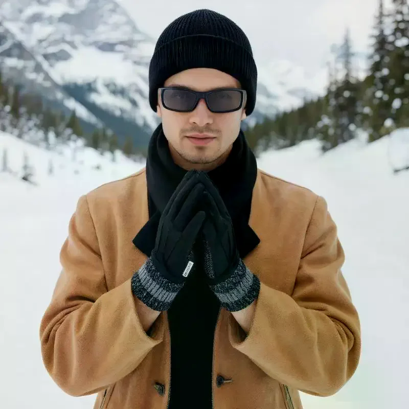 冬スエード手袋屋外サイクリング防風フリップフィンガータッチスクリーン手袋男性冬肥厚運転手袋男性用ギフト