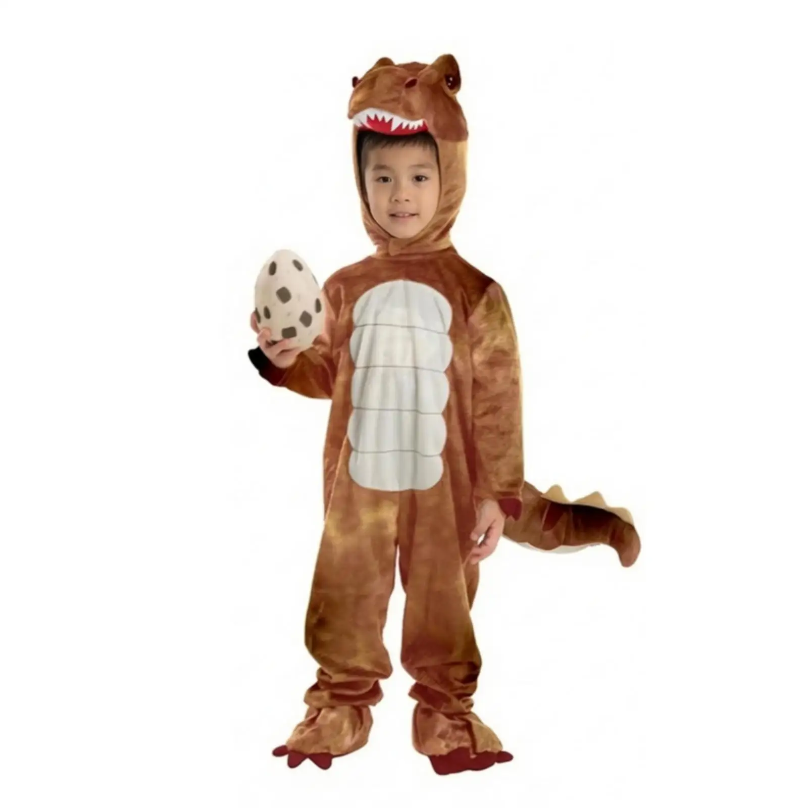 Boys Girls Dinosaur Costume Full Body Jumpsuit with Belly Applique for Holiday Festivities