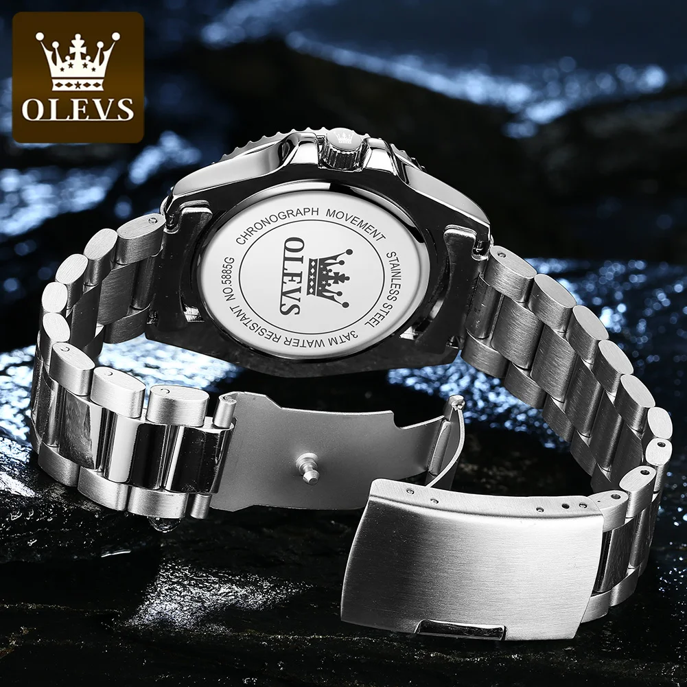 OLEVS 5885 Men's Watches Green Dial Waterproof Stainless Steel Strap Calendar Quartz Watch Luminous Luxury Male Wristwatch