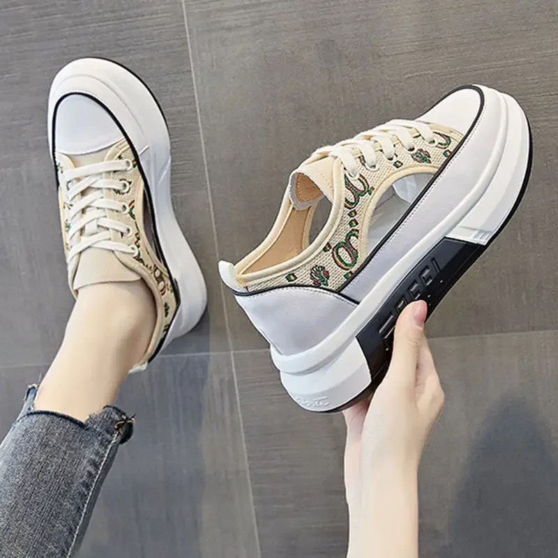 

Mesh Breathable Canvas Women's Shoes Lace Up Female Footwear High on Platform Green Low A Vulcanized for Designer Sale Cheap 39