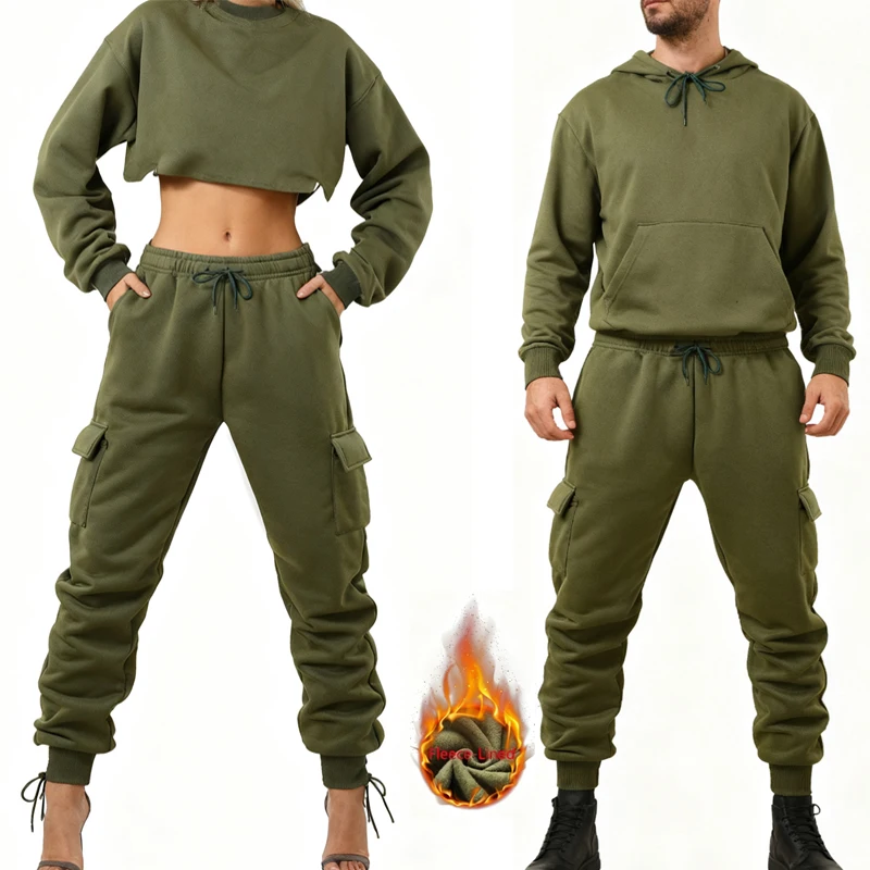 

2025 New Men's Heavyweight Fleece Joggers, Utility Style Cargo Sweatpants Winter Warm Tapered Outdoor Pants