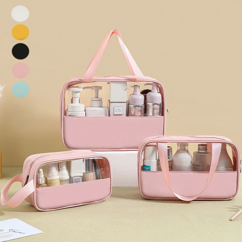 Custodia per cosmetici portatile Borsa per trucco traslucida da donna Borse per il lavaggio da bagno di grande capacità Custodia impermeabile da