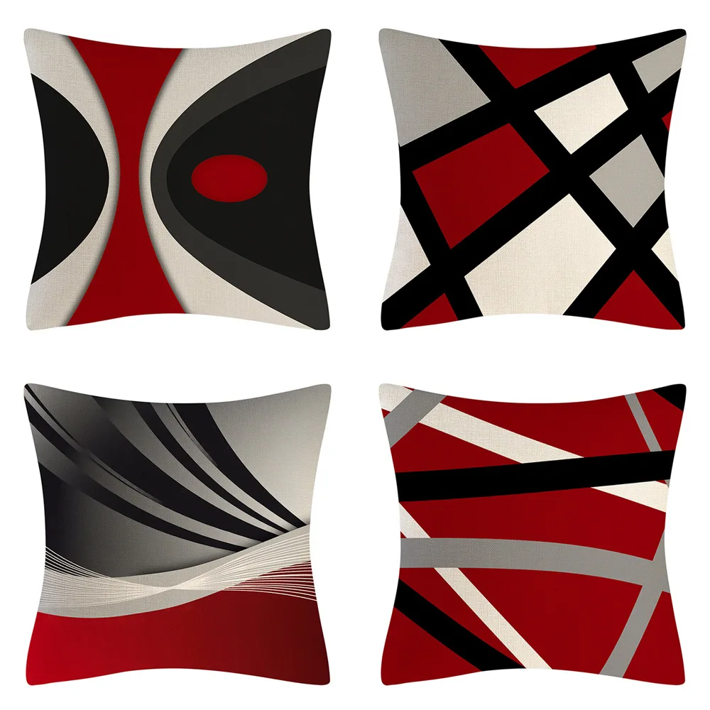 

Abstract Geomet Pillowcase Black Red Strip Pillow Case for Sofa Bed Car Office Bed Home Decor 45x45 Pillow Covers Decorative