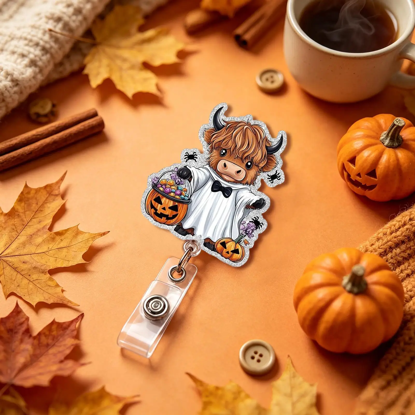 Halloween Retractable Badge Holders Portable Retractable Cow Shape Holder With 360 Degree Swivel Clip Badge Reels For Office