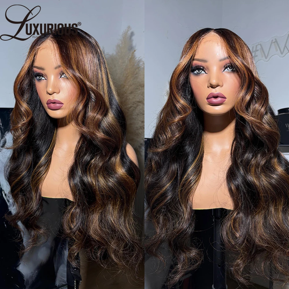 Highlight Ombre Brown Lace Front Human Hair Wig Glueless Pre-Cut 4x4 Lace Closure Wig Human Hair Body Wave Wigs For Women 250%