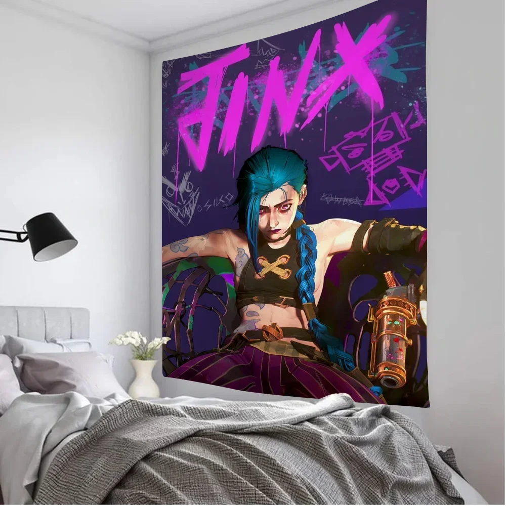 Anime Game Arcane L-LOL Jinx Colorful Tapestry Wall Hanging Bohemian Wall Tapestries Mandala Wall Hanging Sheets