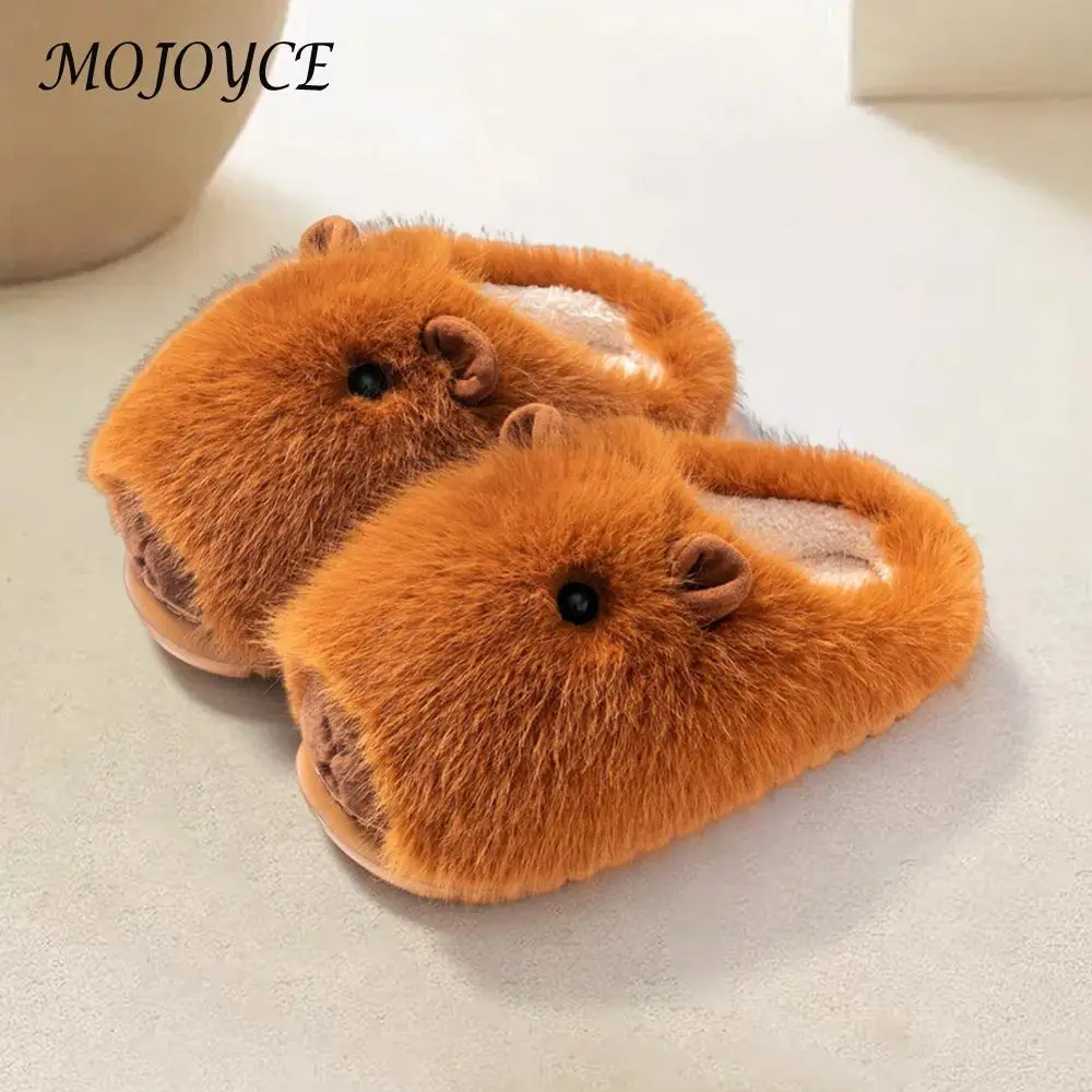 Plush Capybara Slippers Slip-on House Shoes Comfortable Thermal Home Slippers Non-Slip Fuzzy Capybara Slippers for Autumn Winter