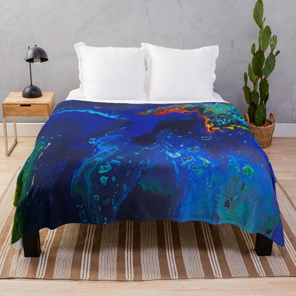 Beach Fantasy Acrylic Pouring in Blue Throw Blanket Dorm Room Essentials Heavy Blanket Weighted Blanket Thin Blankets