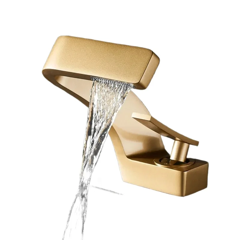 Light Luxury Gold Creative Waterfall Household Single-hole Wash Basin Face Table Water Tap Hotel Copper Basin Water Tap