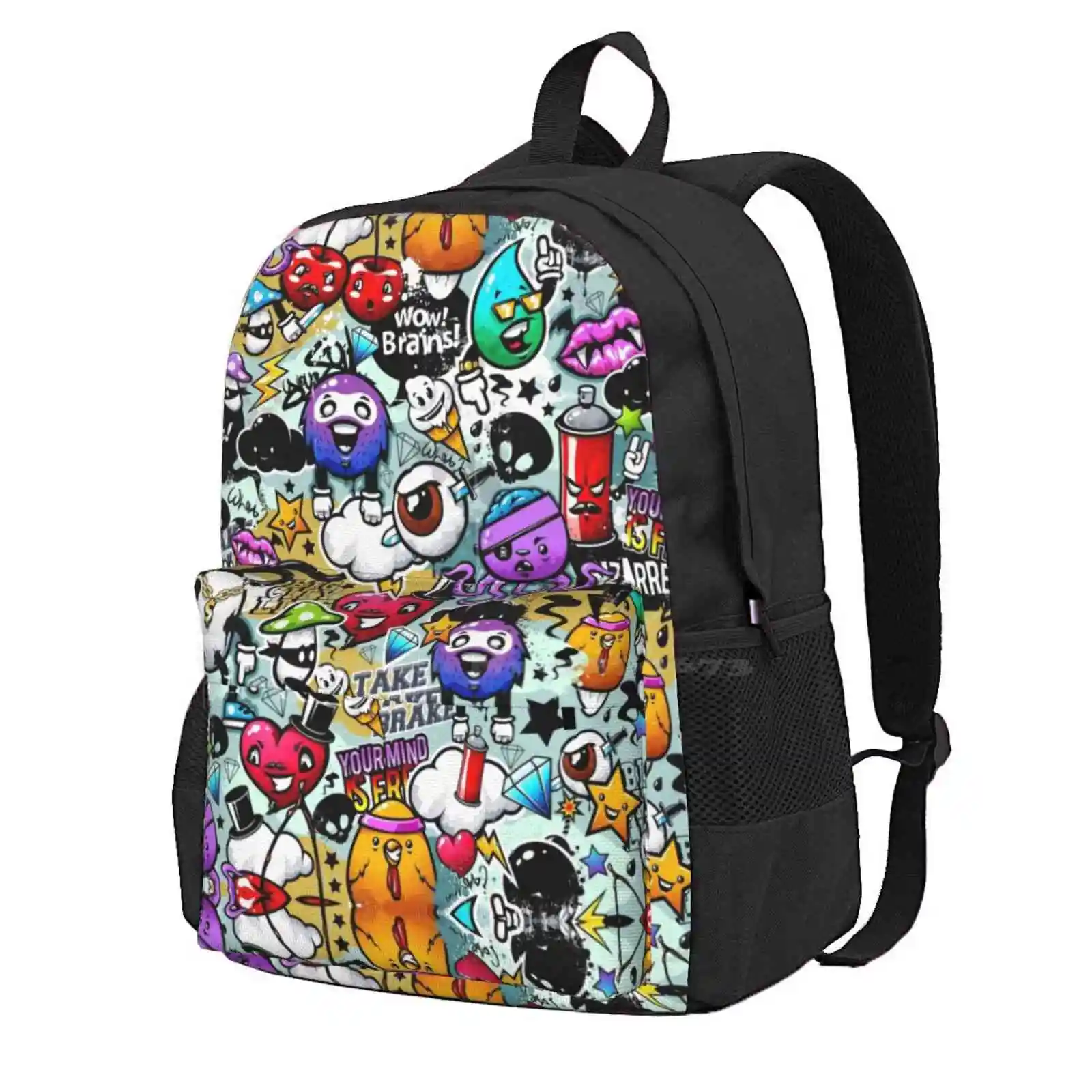 

Pop Art Graffiti Funny Comics Faces Hot Sale Schoolbag Backpack Fashion Bags Hand Drawn Pop Art Comics Colourful Funny Cartoons