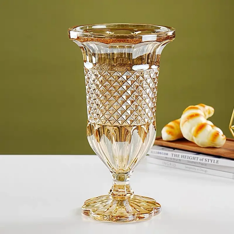 

European Thickened Vintage Crystal Glass Vase Creative Open Tall Vase Home Decoration Pieces