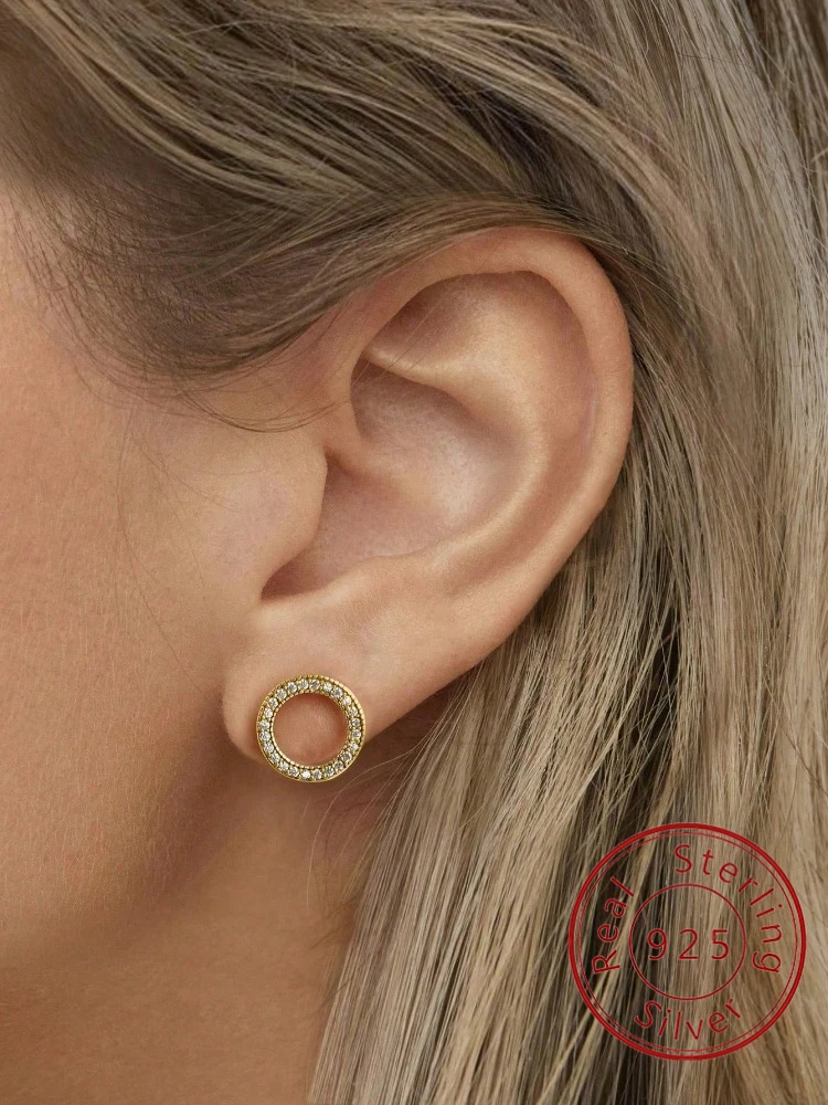 

925 Sterling Silver Simplicity Classic Round Zirconia Earrings For Women Anniversary Party Fashion High Quality Fine Jewelry