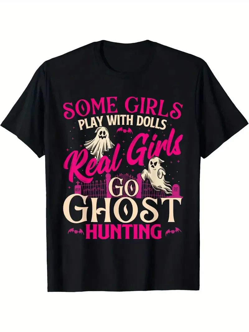 Camiseta Real Girls Go Hunting - Camiseta gráfica negra para hombre con estampado de investigador paranormal