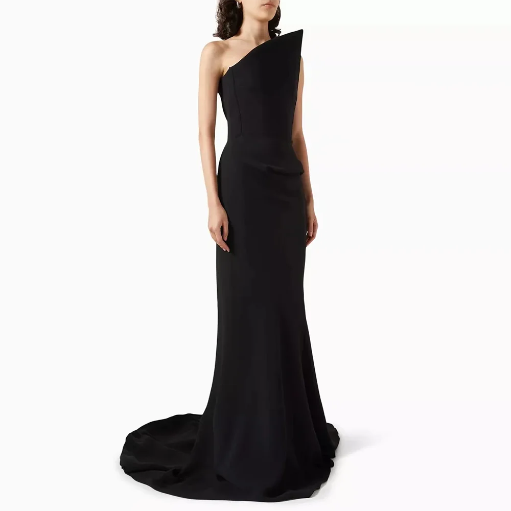 

Black Strapless Evening Dress Customized Sleeveless Pleat Mermaid Elegant Women Party Dress Floor Length Sweep Train Prom Gowns
