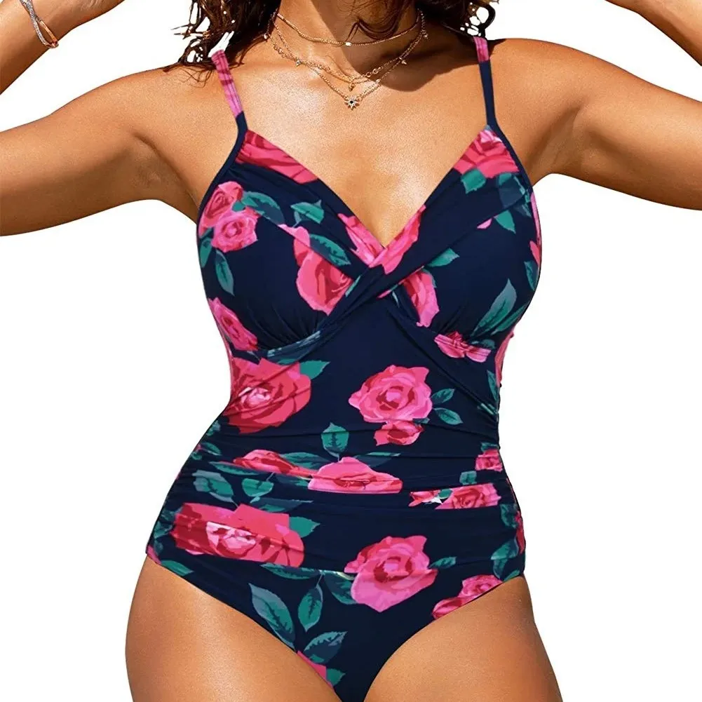 Swimsuit Sexy Plain Cross-fold Tight One-piece Bikini European and American Foreign Trade Swimsuit Cw24099
