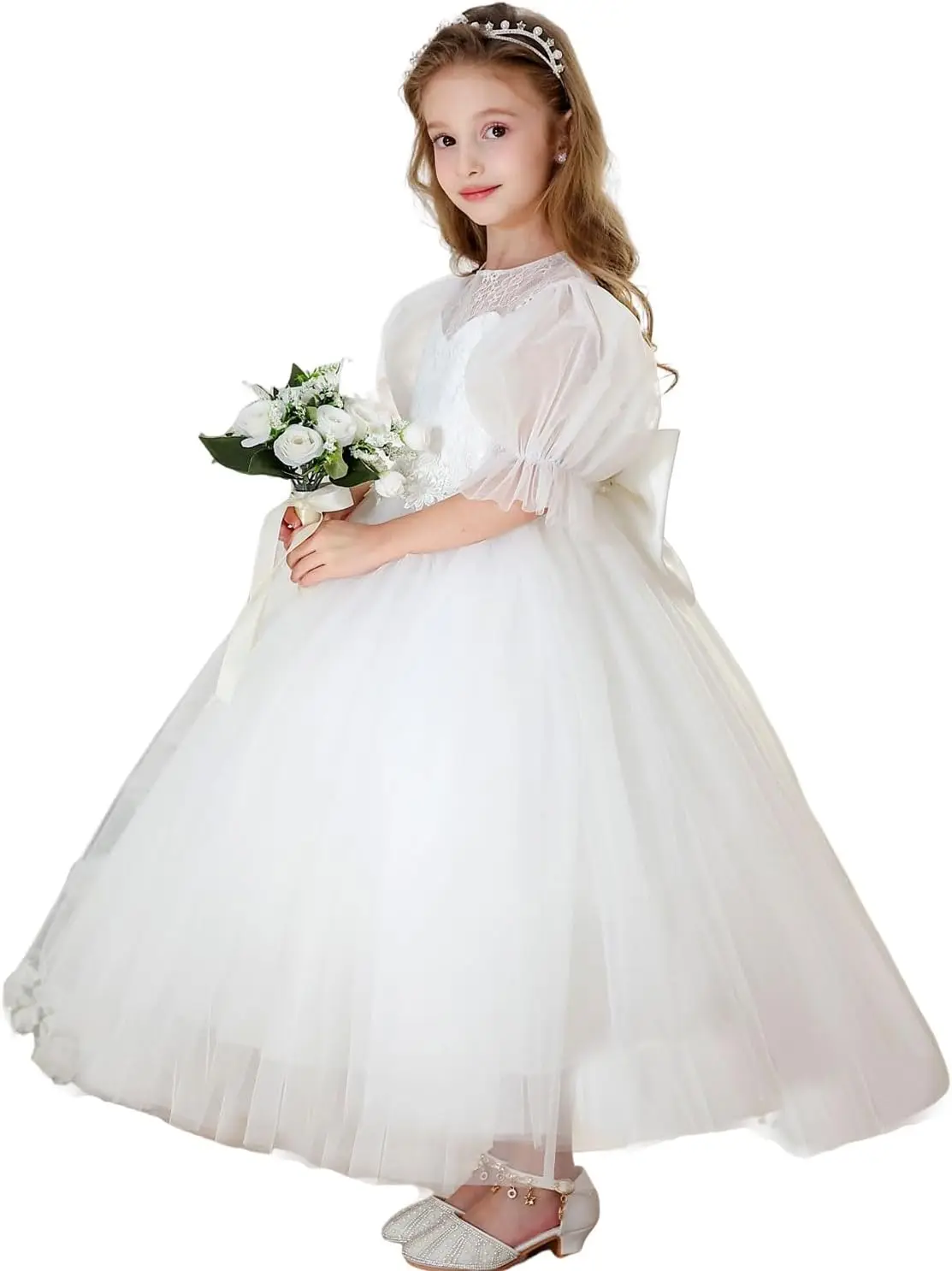 

Flower Girl Dress Fluffy Sleeves, Birthday Party Dance Dress,Girl's First Communion Dress, Princess Beauty Pageant Evening Dress