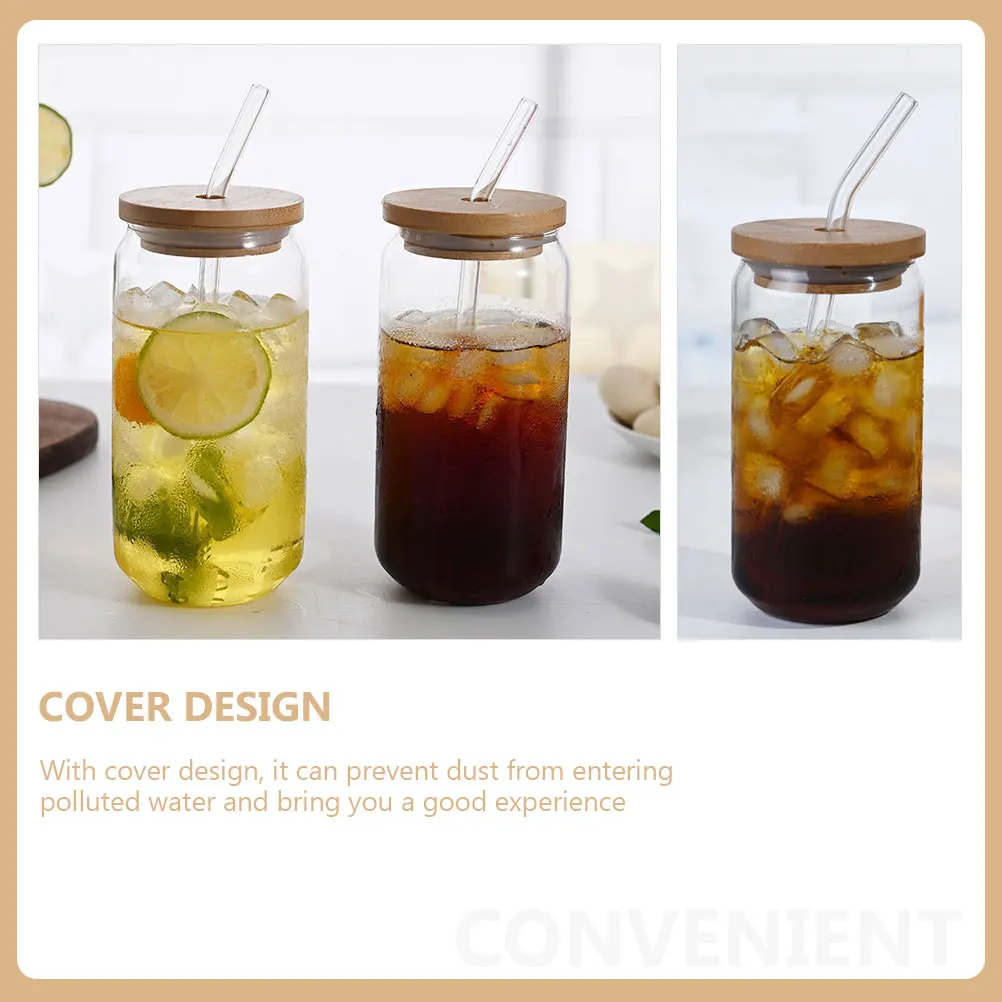 

2pcs Bamboo Lid Glass Cups Transparent Multipurpose Cold Beverages Beer Juice Iced Coffee Straw Tumbler Household Wine Tea Milk