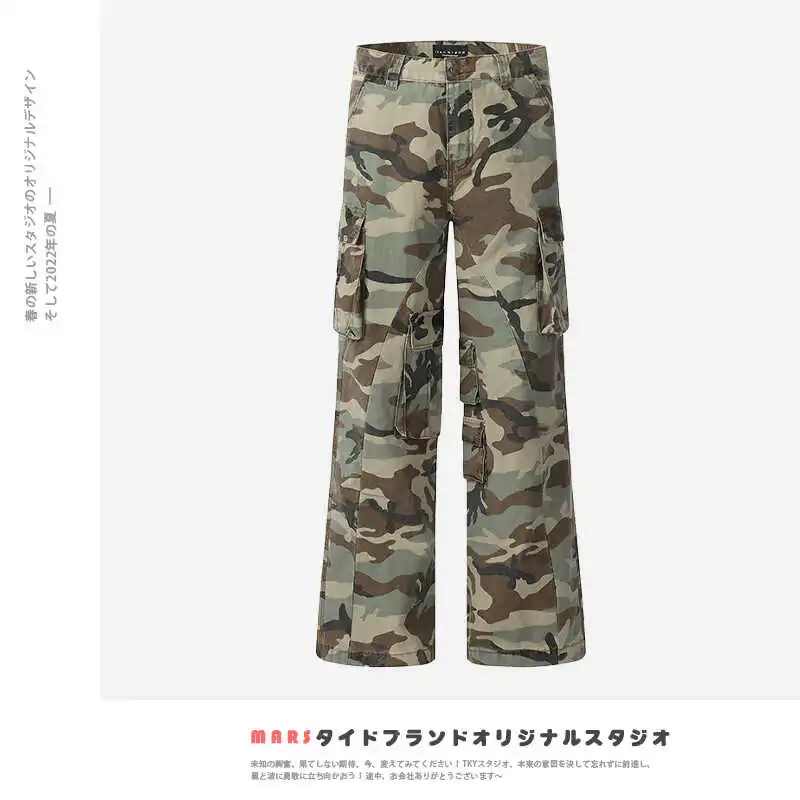 

Ретро американские камуфляжные широкие рабочие брюки для мужчин и женщин, свободные брюки, повседневные длинные брюки, молодежные активные брюки