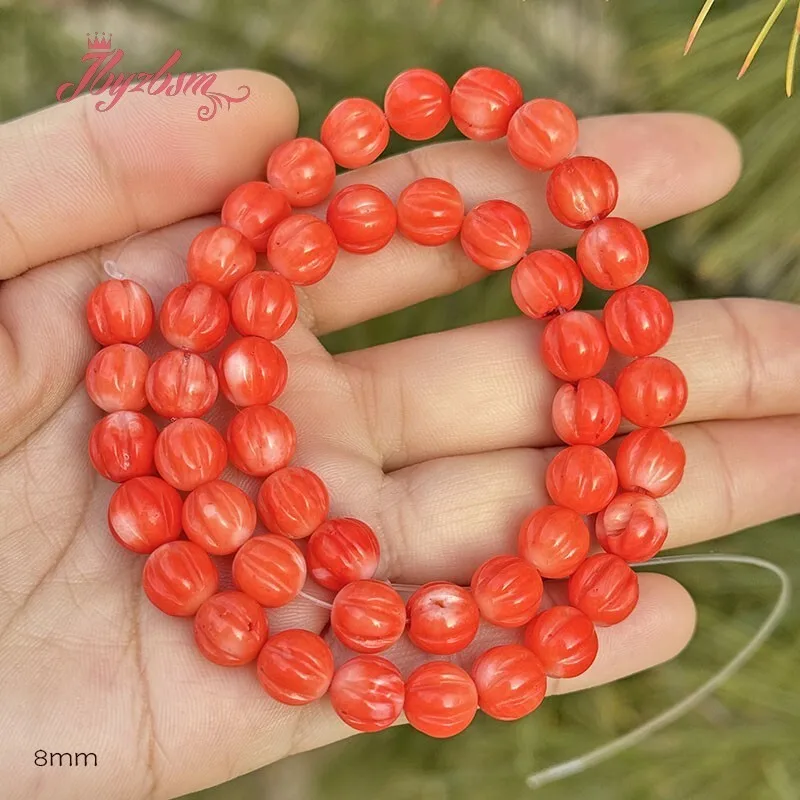8mm Natural Coral Pumpkin-shaped Stone Beads For DIY Necklace Bracelat Jewelry Making Loose Strand 15