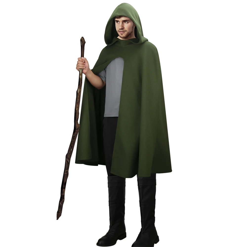 

Renaissance Medieval Hobbit Mantle Thick Hooded Cape Witch Cloak with Hood Halloween Costume One Size for Adults