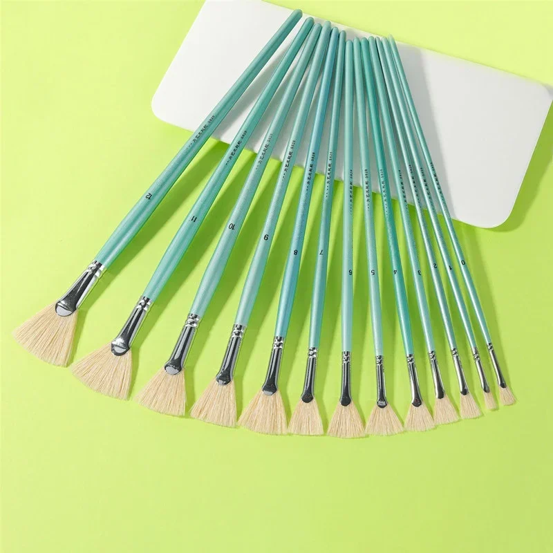 6 pcs Bristle hair fishtail fan shap Pen gouache set art student oil painting watercolor pen hard wool acrylic paint brush  set