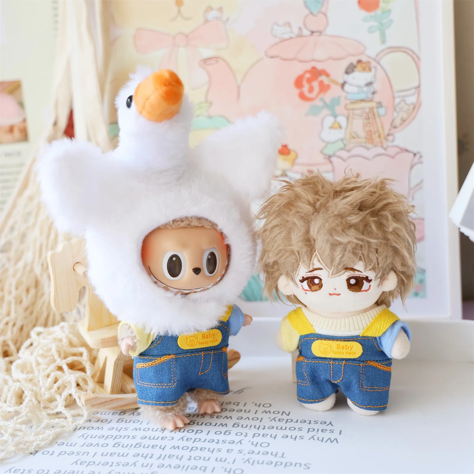 10cm Cute Mini Idol Doll Clothes Kawaii Swan Hat Strap Pants Bunny T-shirt Set DIY Dress Up Doll Accessory Games for Girls Gifts