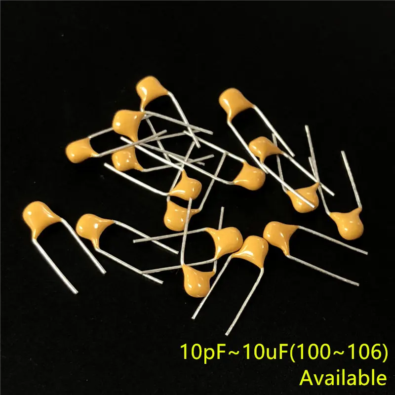 100pcs/lot Multilayer ceramic capacitor 50V (100~106) 10pF~10uF 102 103 104 105  22pF 1nF 10nF 100nF 0.01uF 0.1uF 1uF P=5.08mm