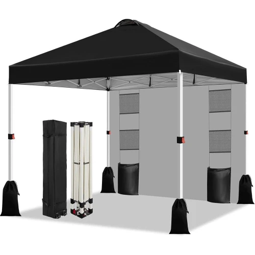 

10x10 Pop Up Canopy Tent, 1 Sidewall Included, Adjustable Height Shelter with Roller Bag & 4 Weight Bags for Outdoor Sun Shade