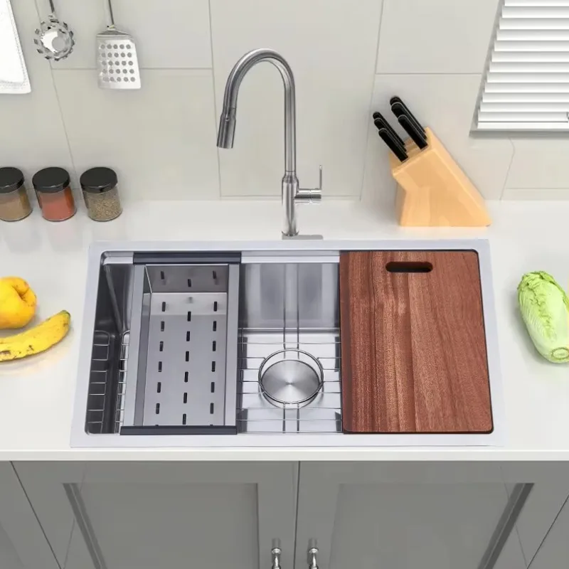 

30x18 Inch Handmade Modern Stainless Steel Single Bowl Kitchen Sink Without Faucet