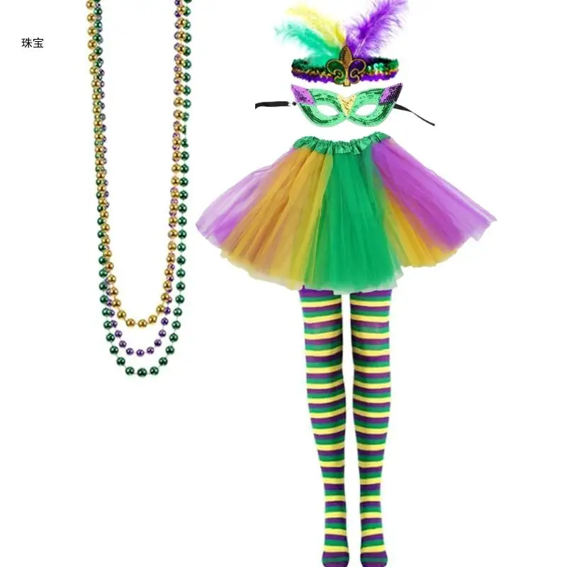 X5QE Mardi Gras Celebration Costume Set Headband Masquerade Mask Festival Supplies