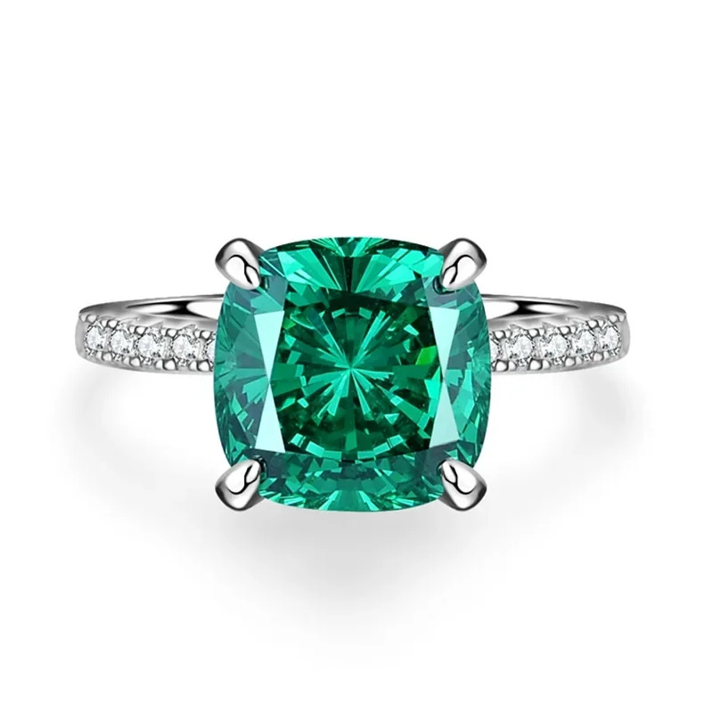 New 925 Silver Emerald Ring Women\'s High Carbon Diamond Radian Cut Ice Flower Cut 5A Zirconia Wood Color Style Wedding Jewelry