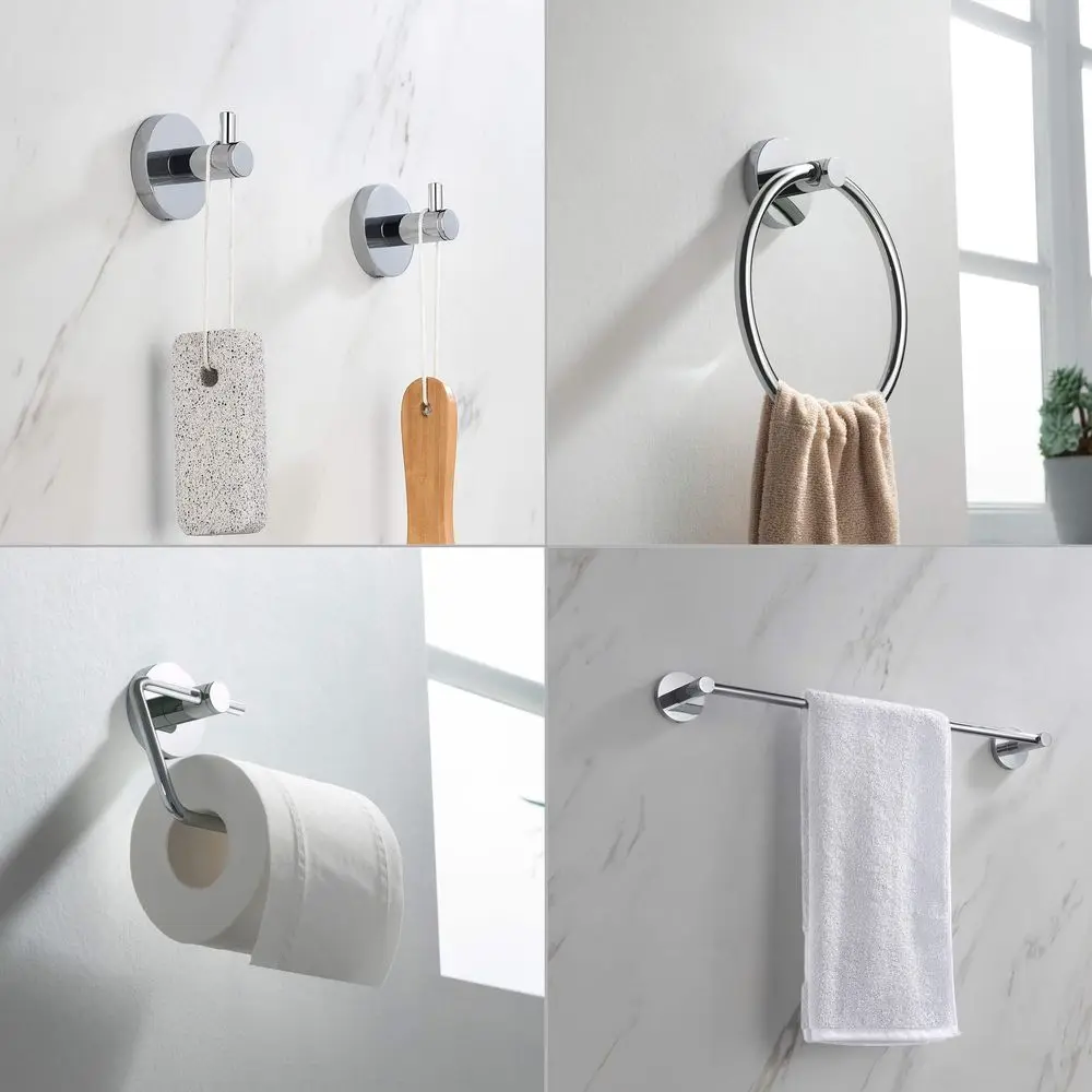 Circular Chrome Finish Bathroom Hardware Set 5 Piece Toilet Paper Holder and Towel Ring Set Includes Towel Bar Hanger 18, Towel