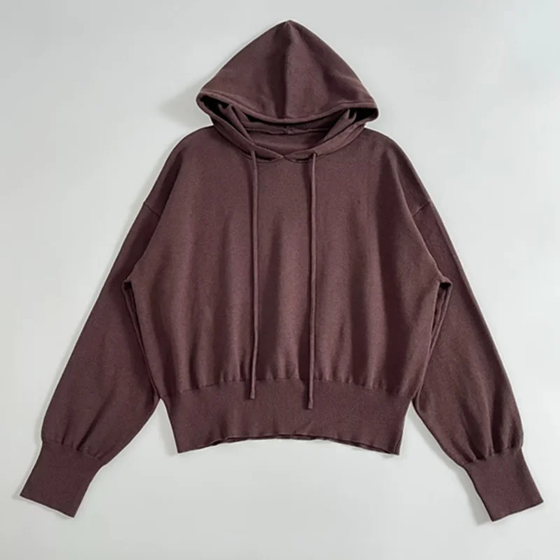 

Dave&Di женский свитшот во французском стиле модный вязаный свитер с капюшоном коричневый ленивый повседневный пуловер топы женская одежда