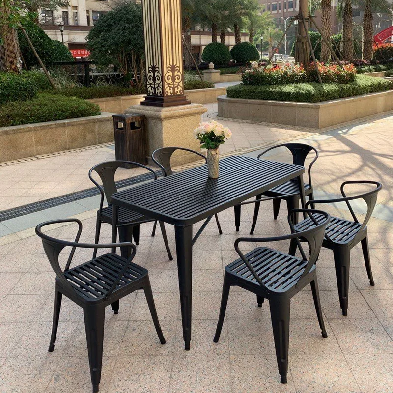 Waterproof outdoor leisure table and chair combination courtyard simple outdoor wrought iron outdoor  garden dining