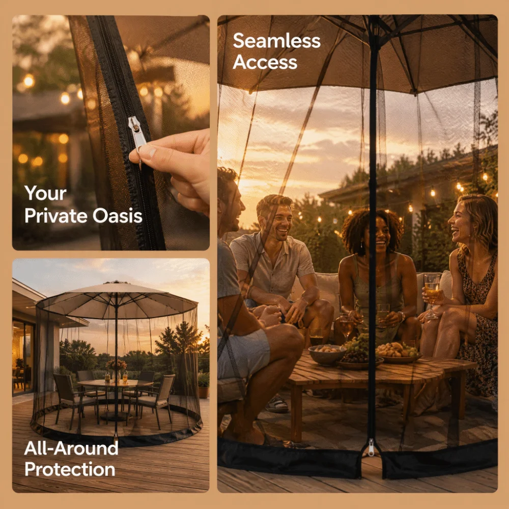 Adjustable Patio Umbrella Mosquito Netting 9/10 FT Fine Mesh Parasol Bug Screen Net Anti Insect Zipper Mosquito Net Cover