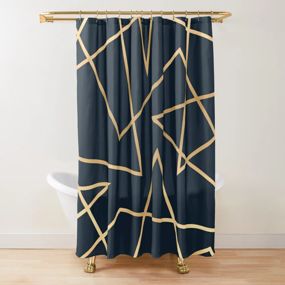 

Navy & Gold Abstract Shower Curtain Bathroom For Shower Shower For Bathrooms Waterproof Fabric Bathroom Bathroom Showers Curtain