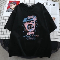 Plus Size 6XL 150KG Japanese Harajuku Kawaii Tops Bear Letter Cotton T-shirt Short Sleeve Casual Big Size Cartoon tees