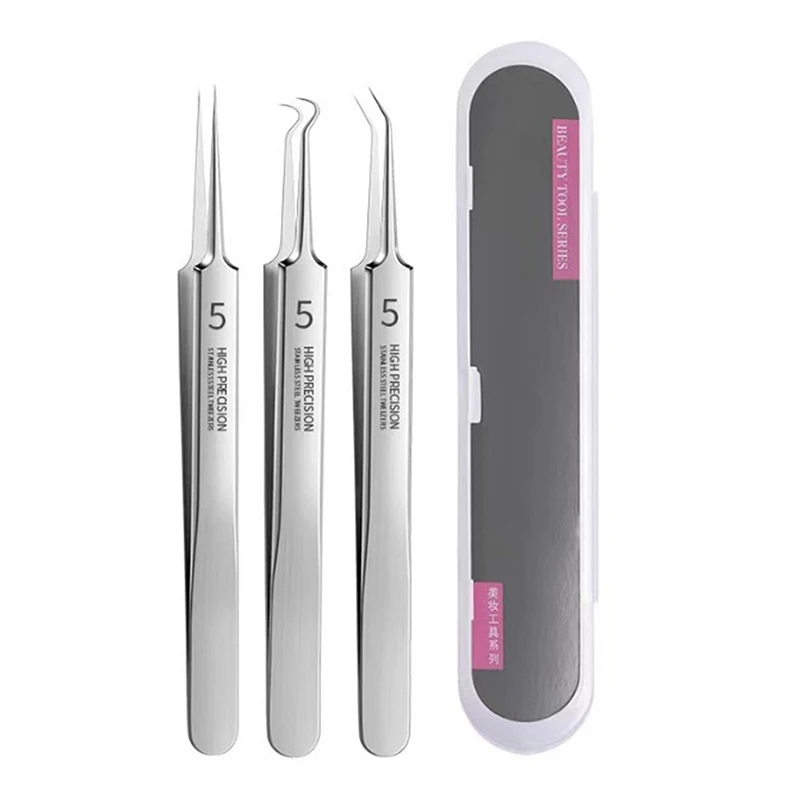 3pcs/box No. 5 Acne Blackhead Removal Tweezer Professional Ultra-fine Comedone Extractor Beauty Pimple Needle Skin Care Tool