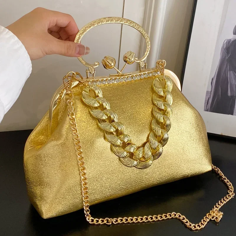 2024 Luxury Women Gold Green Chain Messenger Bags PU Leather Shoulder Bags Shell Clip Designer Handbag And Purse Wedding Clutch