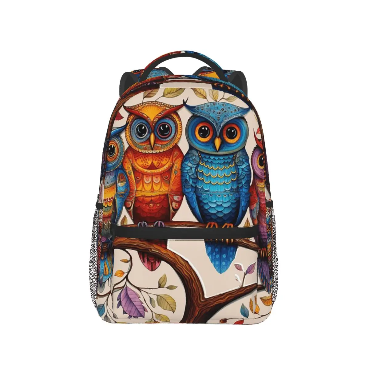 

Colorful Owl In The Branch Backpack Hot Sale Daypack Large Capacity Children BookBag School Bag Shoulder Bags for Men Women