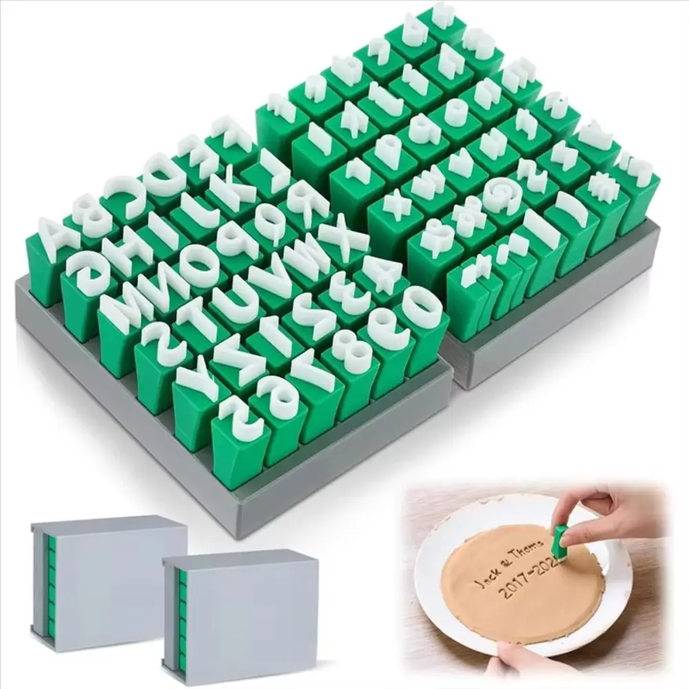 Uppercase Lowercase Letters Alphabet Clay Stamp Set Handmade Craft Tools Plastic Alphabet Stamps Set Polymer Clay Green