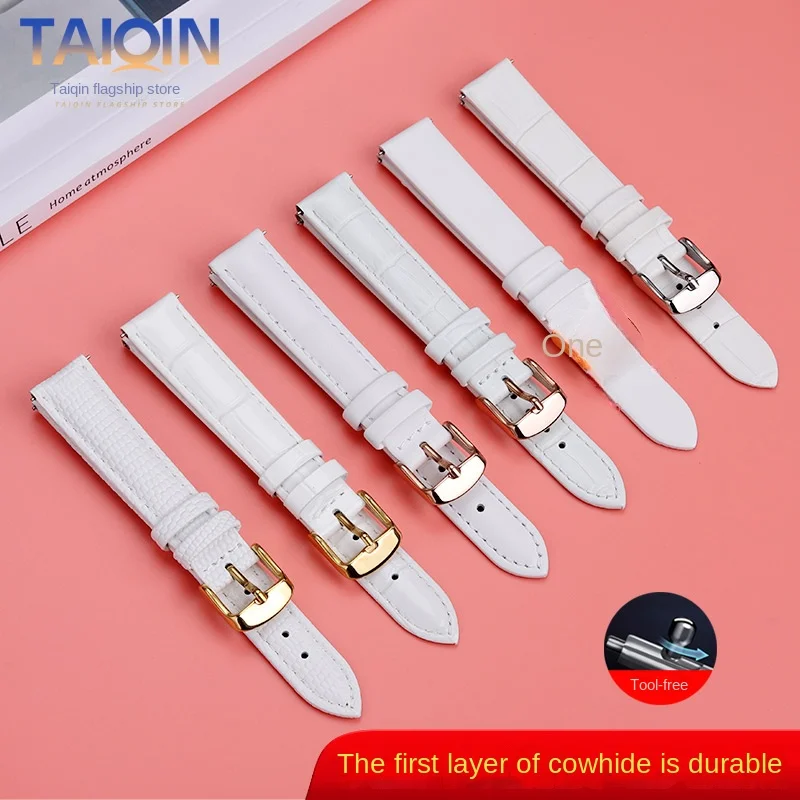 White Leather watchband for Tissot Casio DW Fossil Watch strap 6 8 10 12 14mm 16mm 18m quick release Women Metal buckle Bracelet