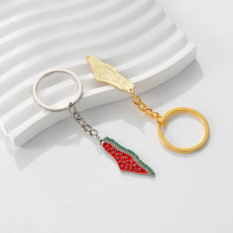 Creative Watermelon Keychain Stainless Steel Crystal Pendant Keyring Car Backpack Key Holder Geometric Personalized Gift