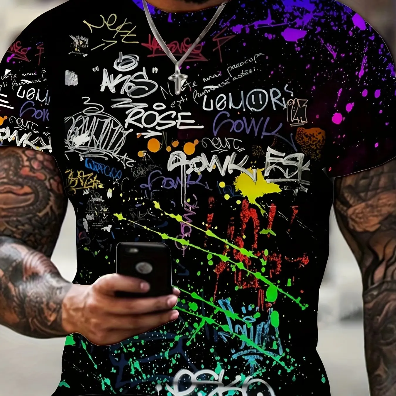 Summer fashion men\'s 3D printed fun graffiti t-shirt suitable for outdoor shopping, daily leisure good