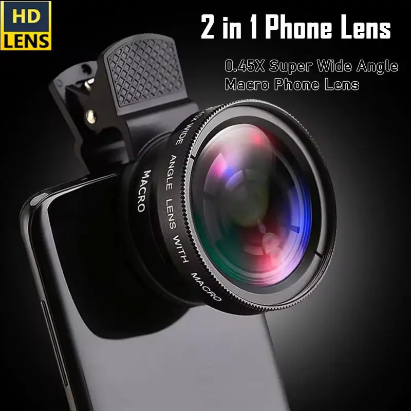 37mm Universal Phone Lens Kit 0.45x Super Wide Angle & 12.5x Super Macro Lens HD Camera Lentes for iPhone 15 14 Xiaomi