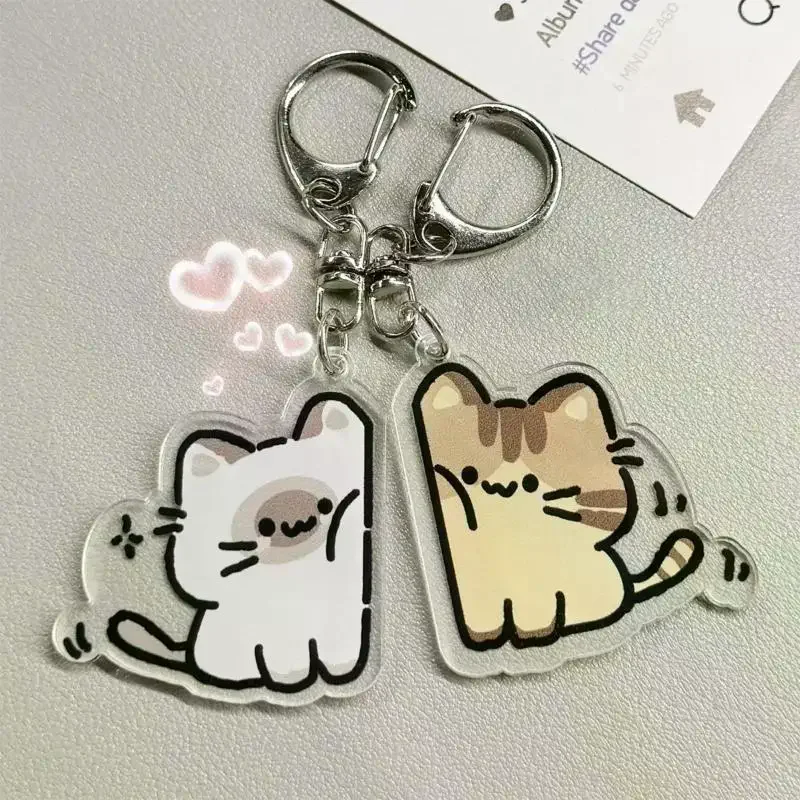 Cute Cat Keychain Pair for Couples Matching Pendant Soft Plush for School Bag Key Ring Gift