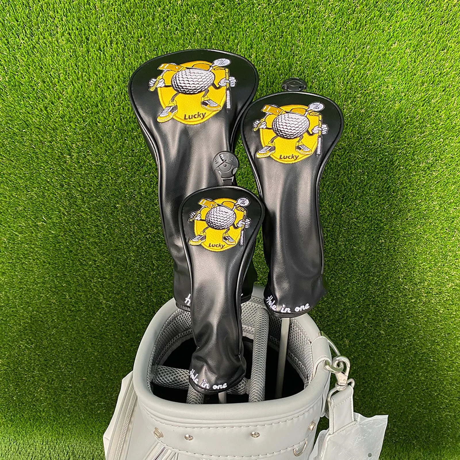 Creative Pattern Embroidery Golf Club Head Cover Driver Fairway Hybrid Club Protector PU Leather Headcover